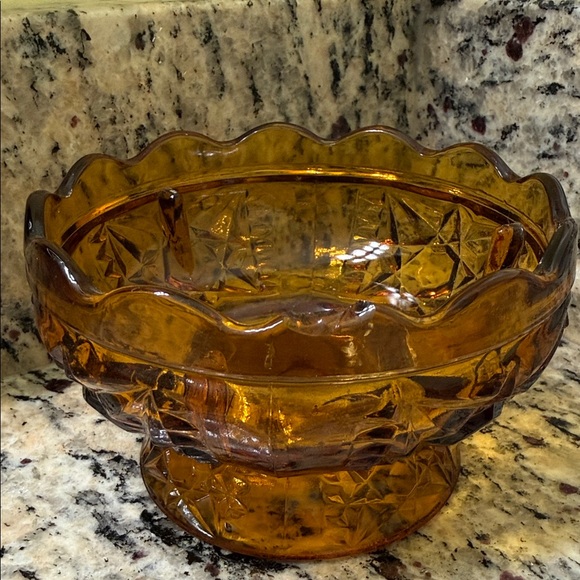 Vintage Indiana Glass Amber Fairy Lamp Stars and Bars - Picture 3 of 4